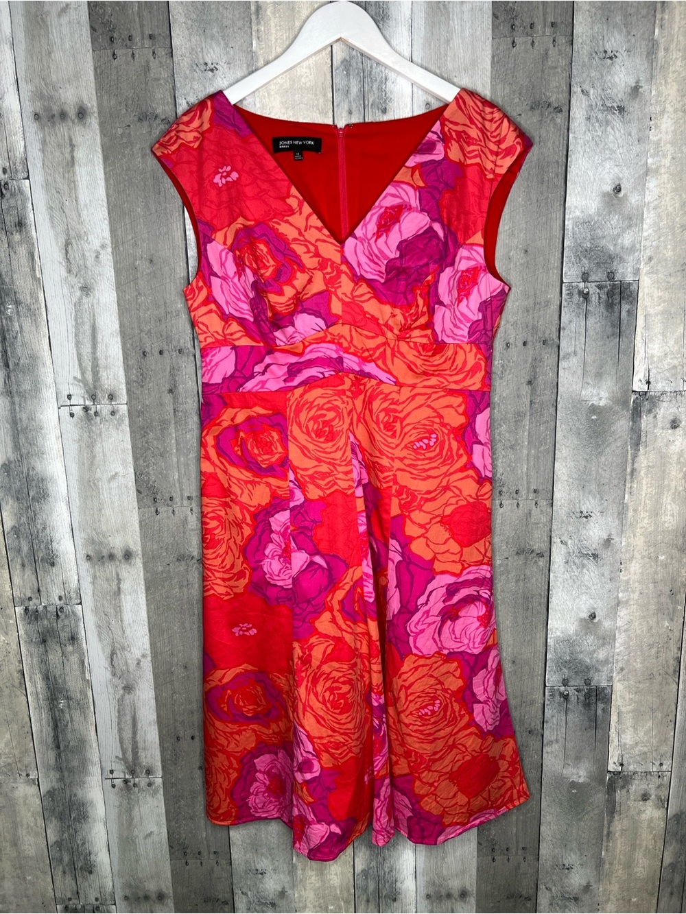 JONES NEW YORK Orange Purple Floral Sleeveless Dress Size 12